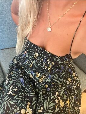 Astr Black Floral Backless Dress with Green and Yellow Print
